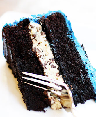 Dark Chocolate Mocha Cake with Cookie Dough Filling Recipe 