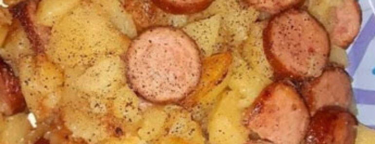 FRIED POTATOES ONIONS AND SMOKE POLISH SAUSAGE