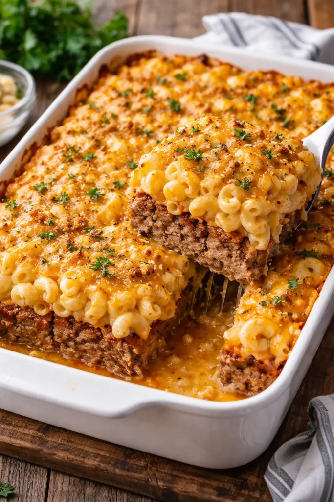 Irresistible Mac and Cheese Meatloaf Casserole