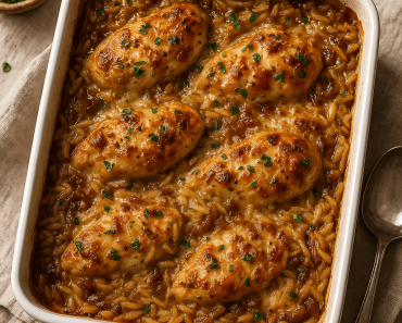 French Onion Chicken Orzo Casserole