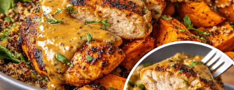 Tasty Maple Dijon Chicken & Sweet Potato Bowls
