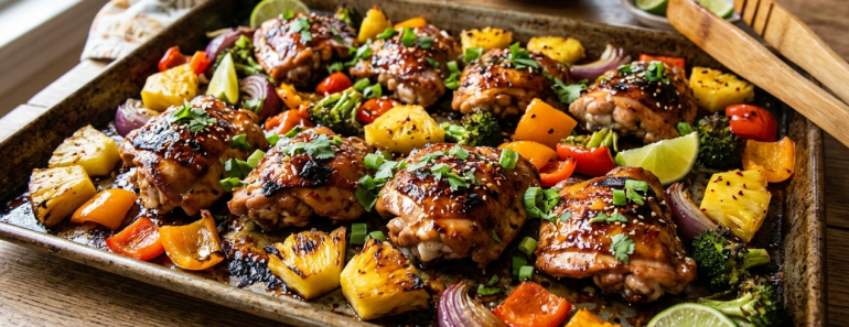 hawaiian chicken sheet pan