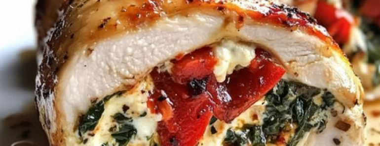 Roasted Red Pepper, Spinach, and Mozzarella Stuffed Chicken Recipe for a Flavorful Dinner